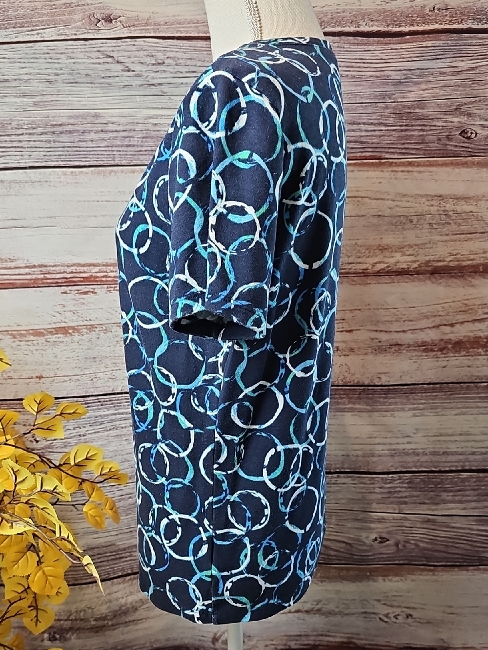 KAREN SCOTT NAVY BLUE SHORT SLEEVE SPLIT V-NECK PULLOVER COTTON TEE TOP - Picture 7 of 12